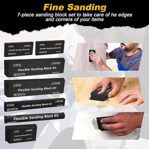 Nisorpa 7 قطع من مكعبات الصنفرة، مجموعة صنفرة جافة أو رطبة، كتل صنفرة مرنة من إسفنج EVA، هيكل تلقائي لأدوات الكي الخشبية والبلاستيك، بدون ورق صنفرة in Kuwait
