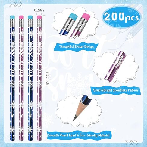 Ireer Snowflake Pencils Bulk Christmas Winter Pencils for Kids Holiday Pencils with Erasers for Christmas Gift School Student Prize Party Favor Supplies(120 Pcs) in Kuwait
