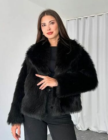 Flygo Womens Faux Fur Jacket Fluffy Shaggy Short Faux Fur Coat Long Sleeve Open Front Cardigan Outerwear in Kuwait