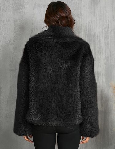Flygo Womens Faux Fur Jacket Fluffy Shaggy Short Faux Fur Coat Long Sleeve Open Front Cardigan Outerwear in Kuwait