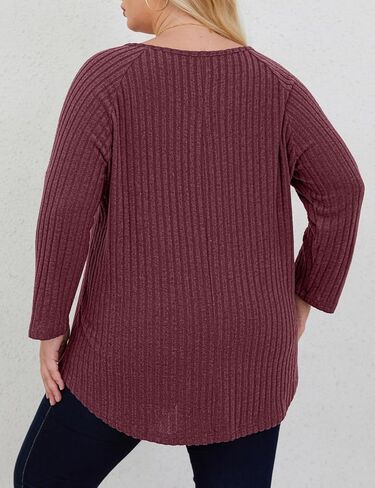 Zamowoty Plus Size Tops for Women 3/4 Roll Sleeve Shirts V Neck Zipper Solid Color Lightweight Blouses Tunic Top in Kuwait