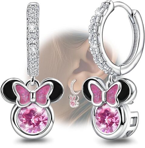 Elensan Sterling Silver Earrings for Women Fashion Cartilage Huggie Hoop Charms Mouse Earrings with CZ Hypoallergenic Jewelry Birthday Gift for Women in Saudi Arabia