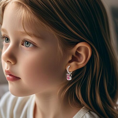 Elensan Sterling Silver Earrings for Women Fashion Cartilage Huggie Hoop Charms Mouse Earrings with CZ Hypoallergenic Jewelry Birthday Gift for Women in Saudi Arabia