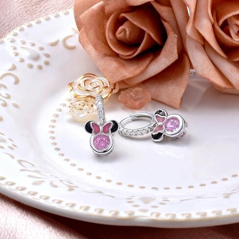 Elensan Sterling Silver Earrings for Women Fashion Cartilage Huggie Hoop Charms Mouse Earrings with CZ Hypoallergenic Jewelry Birthday Gift for Women in Saudi Arabia