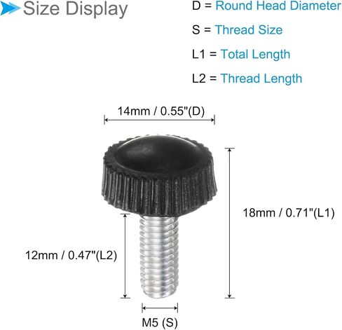 مقابض برغي الإبهام، خيط ذكر M5 × 12 مم، مقبض مقابض يدوية برأس مستدير أسود، (التطبيقات: لمخارط الآلات)، 30 قطعة in Saudi Arabia
