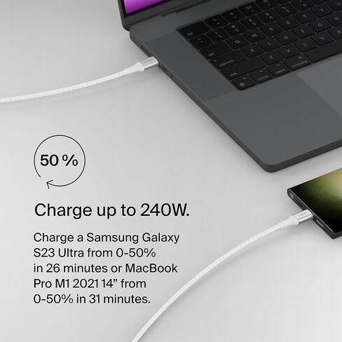 كابل طاقة Belkin BoostCharge USB-C إلى USB-C (2 متر، 6.6 قدم)، كابل شحن سريع مع توصيل طاقة 240 واط، معتمد USB-IF، متوافق مع MacBook Pro وChromebook وSamsung Galaxy وiPad والمزيد - أسود in Kuwait