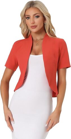 Allegra K Casual Business Cropped Blazer for Women's Short Sleeve Collarless Open Front Cardigan Work Jacket Shrug in Saudi Arabia