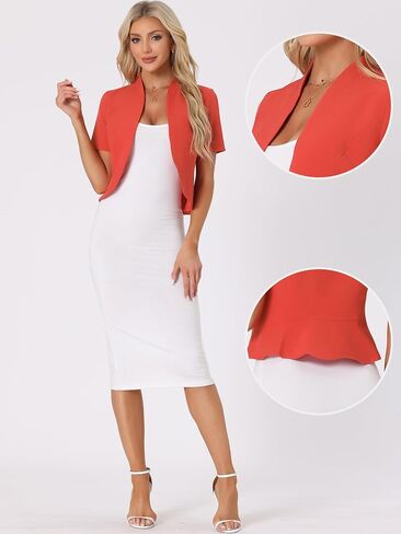 Allegra K Casual Business Cropped Blazer for Women's Short Sleeve Collarless Open Front Cardigan Work Jacket Shrug in Saudi Arabia