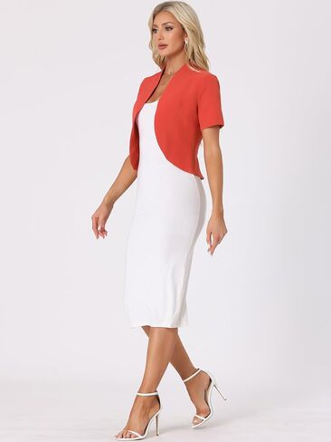 Allegra K Casual Business Cropped Blazer for Women's Short Sleeve Collarless Open Front Cardigan Work Jacket Shrug in Saudi Arabia