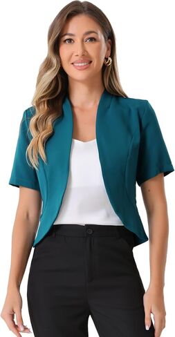 Allegra K Casual Business Cropped Blazer for Women's Short Sleeve Collarless Open Front Cardigan Work Jacket Shrug in Saudi Arabia