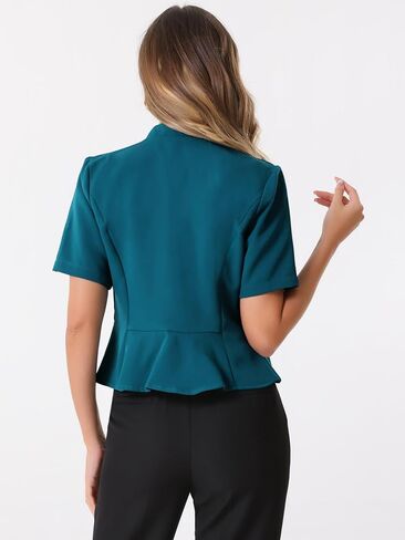Allegra K Casual Business Cropped Blazer for Women's Short Sleeve Collarless Open Front Cardigan Work Jacket Shrug in Saudi Arabia