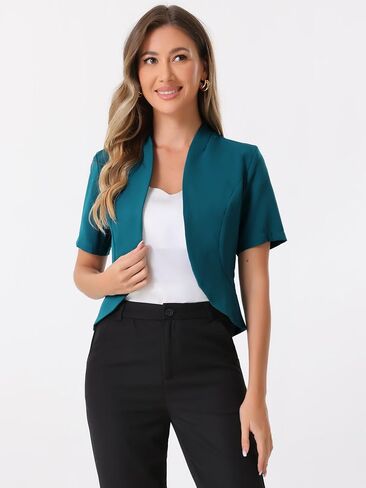 Allegra K Casual Business Cropped Blazer for Women's Short Sleeve Collarless Open Front Cardigan Work Jacket Shrug in Saudi Arabia