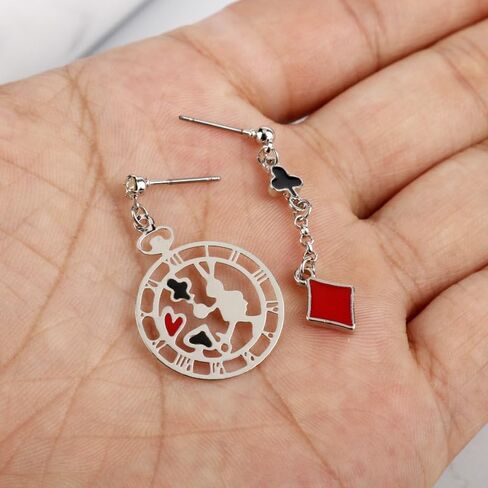 Queen of Hearts Earrings for Women, Red Heart Playing Card Earrings, Long Playing Card Cat Bunny Stud Earrings, Funny Cartoon Playing Card Dangle Earrings, Halloween Costume Accessories in Kuwait