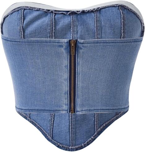 Milumia Women's Hanky Hem Denim Tube Top Zipper Back Strapless Corset Crop Tops in Saudi Arabia