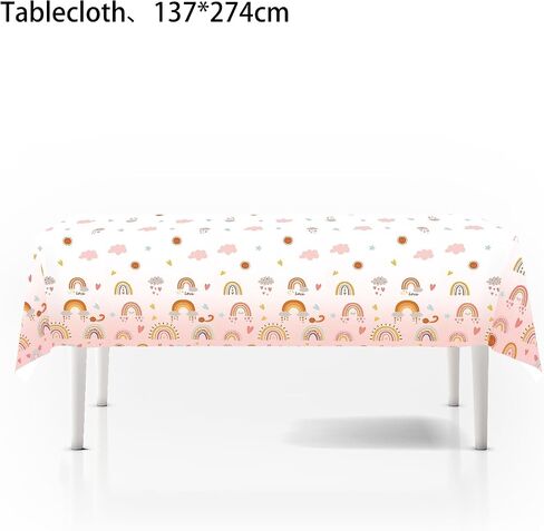 81 Pcs Pink Bohemian Rainbow Birthday Plates and Napkins Party Tableware Set with Happy Birthday Party Decorations Tablecloth，Paper Plates,Napkins and Plastic Forks Knives Spoons Serve for 10 Guests in Saudi Arabia