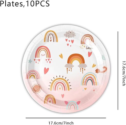 81 Pcs Pink Bohemian Rainbow Birthday Plates and Napkins Party Tableware Set with Happy Birthday Party Decorations Tablecloth，Paper Plates,Napkins and Plastic Forks Knives Spoons Serve for 10 Guests in Saudi Arabia