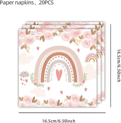 81 Pcs Pink Bohemian Rainbow Birthday Plates and Napkins Party Tableware Set with Happy Birthday Party Decorations Tablecloth，Paper Plates,Napkins and Plastic Forks Knives Spoons Serve for 10 Guests in Saudi Arabia