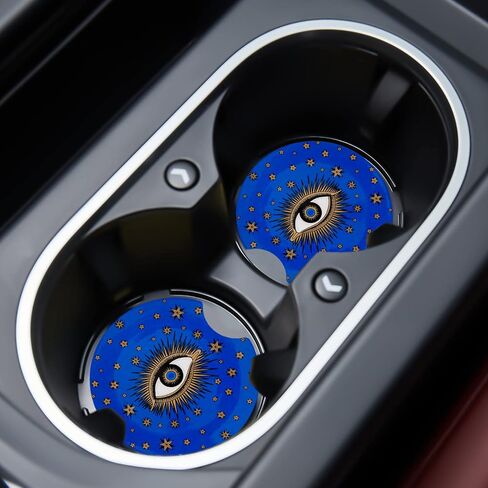 Car Cupholder Coaster Absorbent 2 Pack Cute Funny Fun Trendy Night Sky Moon Stars Design Rubber New Automotive Cup Holder Decal Decor Accessories for Women Men Present DZ133 in Saudi Arabia