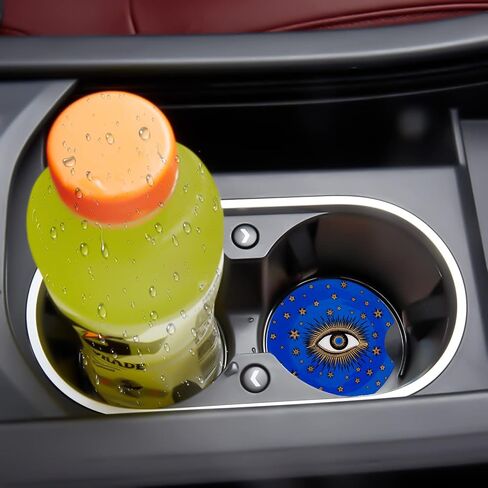 Car Cupholder Coaster Absorbent 2 Pack Cute Funny Fun Trendy Night Sky Moon Stars Design Rubber New Automotive Cup Holder Decal Decor Accessories for Women Men Present DZ133 in Saudi Arabia