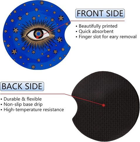 Car Cupholder Coaster Absorbent 2 Pack Cute Funny Fun Trendy Night Sky Moon Stars Design Rubber New Automotive Cup Holder Decal Decor Accessories for Women Men Present DZ133 in Saudi Arabia