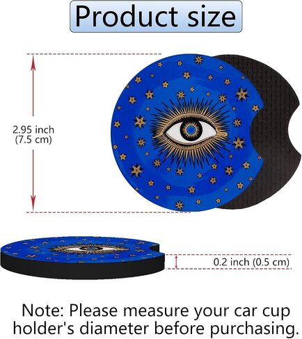 Car Cupholder Coaster Absorbent 2 Pack Cute Funny Fun Trendy Night Sky Moon Stars Design Rubber New Automotive Cup Holder Decal Decor Accessories for Women Men Present DZ133 in Saudi Arabia