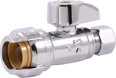 SharkBite 1/2 x 3/8 Inch Compression Straight Stop Valve, Quarter Turn, Push to Connect Brass Plumbing Fitting, PEX Pipe, Copper, CPVC, PE-RT, HDPE, 23037-0000LF in Saudi Arabia