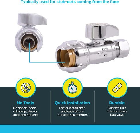 SharkBite 1/2 x 3/8 Inch Compression Straight Stop Valve, Quarter Turn, Push to Connect Brass Plumbing Fitting, PEX Pipe, Copper, CPVC, PE-RT, HDPE, 23037-0000LF in Saudi Arabia