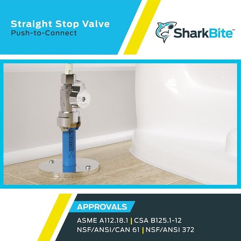 SharkBite 1/2 x 3/8 Inch Compression Straight Stop Valve, Quarter Turn, Push to Connect Brass Plumbing Fitting, PEX Pipe, Copper, CPVC, PE-RT, HDPE, 23037-0000LF in Saudi Arabia