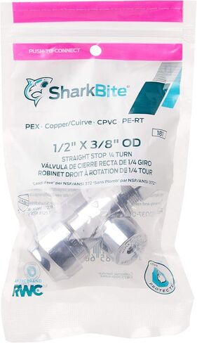 SharkBite 1/2 x 3/8 Inch Compression Straight Stop Valve, Quarter Turn, Push to Connect Brass Plumbing Fitting, PEX Pipe, Copper, CPVC, PE-RT, HDPE, 23037-0000LF in Saudi Arabia