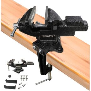 HimaPro Dual Purpose Bench Vise | Table Vise Clamp-On with Quick Adjustment Universal Rotate 360° - 3.3Inch Metallic Black - Portable Vice for Woodworking, Metal Stamping, and DIY Jobs