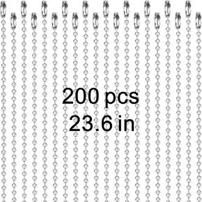 200 pcs Dog Tag Chain Ball Chain Necklace Bulk,23.6 inch Long military dog tag chain for Men dog tag chains ，beaded chain necklace chains for jewelry making，Silver Nickel Plated Metal 2.4mm Ball Chain