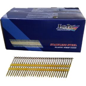 3 Inch by 0.120 Type 304 Stainless Steel 21 Degree (Fits 20-22 Degree Nailers) Plastic Strip Ring Shank Full Head Collated Framing Nails (1000 Piece Carton)