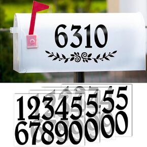 4 Inch Black Mailbox Numbers Stickers, 4 Set Waterproof Rustic Mailbox Decal, Self Adhesive Vinyl Number for Mail Box, Door, Garbage Bins