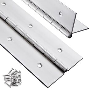 2 Pack Heavy Duty Piano Hinge 24 Inch x 3 Inch Stainless Steel Continuous & Piano Hinges with Holes, 24" Continuous Hinges for Cabinet, Door, DIY Wood Boxes, 0.060" Leaf Thickness, 3" Open Width