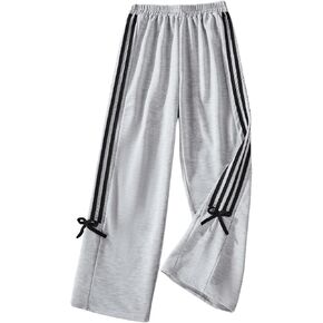 Verdusa Girl's Elastic Waist Striped Straight Leg Pants Casual Sweatpants