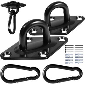 Aheucndg 1700 lb Capacity Hammock Hooks Hanging kit, 2 Pack M10 Premium Heavy Duty Stainless Steel Pad Eye Hooks + 2 Pack Snap Hooks and 8 Pack Heavy Duty Screws for Outdoor Indoor Activity.