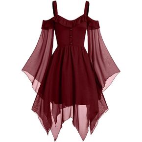Cdiecer Renaissance Faire Costume Women Sexy Off Shoulder Fairy Dress Plus Size Goth Steampunk Dress Halloween Gothic Dress