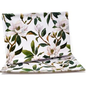 Gift Boutique 10 White Floral Serving Trays Disposable Large 10.75" X 15.75" Heavy Duty Rectangle Paper Cardboard Magnolia Tray for Dessert Platter