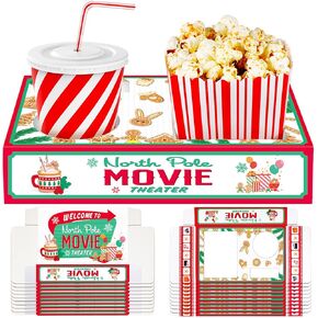 20 Pcs Christmas Party Supplies Movie Night Paper Snack Trays Popcorn Candy Holder Movie Theater Snack Boxes Cardboard Snack Holder Food Trays for Movie Party Concession Stand