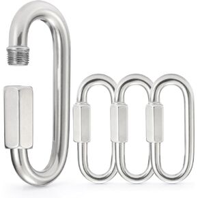 sprookber Stainless Steel Chain Link Quick Links - 304 Stainless Steel Heavy Duty Chain Connector, Screw Locking Carabiner, Chain Hooks, Set of 4
