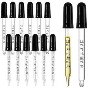 14 Pack, 1 mL Glass Eye Dropper with Measurement - Rounded & Straight Tip Calibrated Glass Medicine Droppers, Accurate Dose Pipette Dropper for Essential Oils, Feeding, Ear, Lab, Health Care