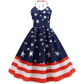 Womens Vintage Halter Neck Dresses 50's Rockabilly Dresses for Women Retro 1950 Swing Tea Party Dress Midi Cocktail Dress