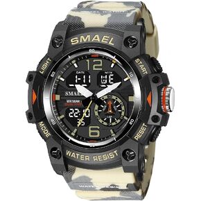 KXAITO Men's Analog Sports Watch Military Watch Outdoor LED Stopwatch Digital Electronic Large Dual Display Waterproof Tactical Army Wrist Watches for Men 8007