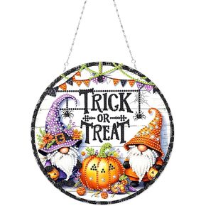 KJMYYXGS Gnome Halloween Pumpkin Diamond Painting Hanging Kit DIY Acrylic Crystal Art Suncatchers Wall Sign Window Gnome Wreath Horror Pendant Ornaments Decorations for Adults