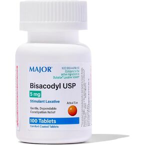 Major Pharmaceuticals Bisacodyl Stimulant Laxative, 5mg Enteric Coated, 100 Tablets
