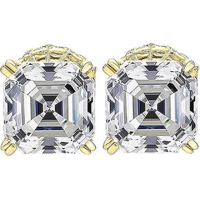 Asscher Cut 14K Solid Gold Posts & Sterling Silver Simulated Diamond Stud Earrings 0.75 to 4.00ctw CZ