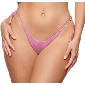Women Metallic Side Tie Bikini Bottom- Shiny High Cut Swim Rave Bottoms Mid Waist Swimsuit