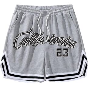 SHENHE Men's Letter Print Drawstring Waist Striped Trim Workout Gym Track Shorts