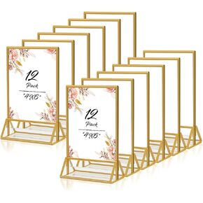 Gold Frames 4x6 Acrylic Sign Holder Double Sided Picture Frames for Wedding Table Number Menu Flyer Display for Office Home Party- Pack of 12