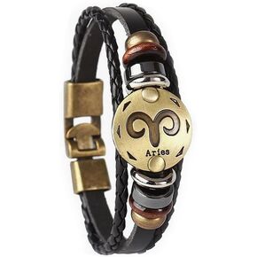 vmcoatdu 12 Zodiac Constellations Retro Alloy Leather Bracelet for Constellation Braided Rope Bracelet Bangle